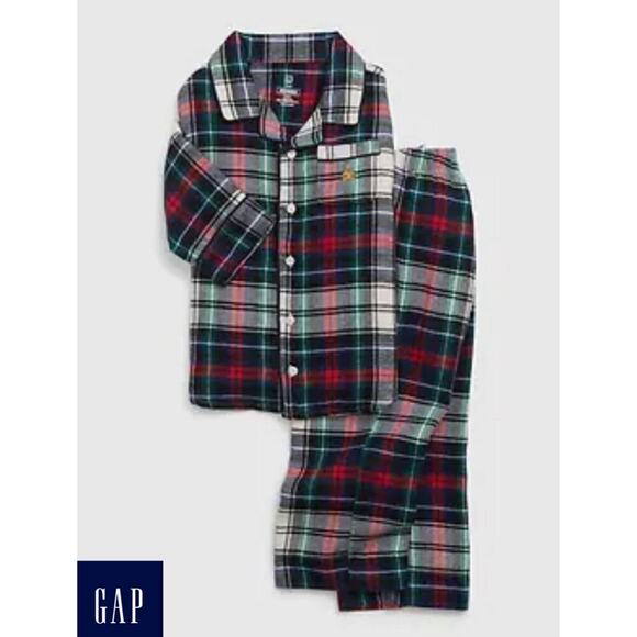 Baby Gap Flannel 2-piece Pajama Set Holiday Plaid Button Up Toddler PJs 18-24m - Picture 1 of 2
